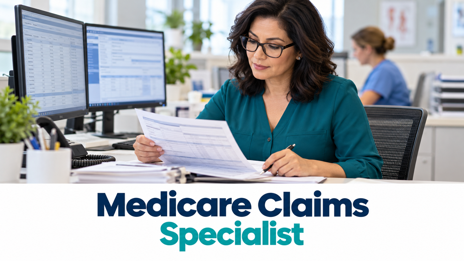 Medicare Claims Specialist Reviewing Paperwork