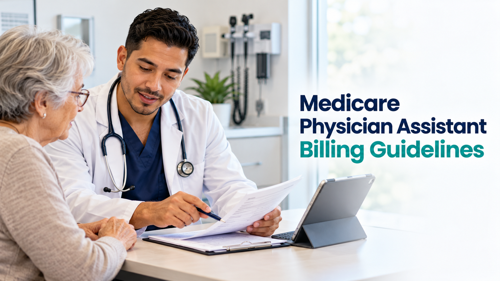 Physician assistant reviewing Medicare paperwork